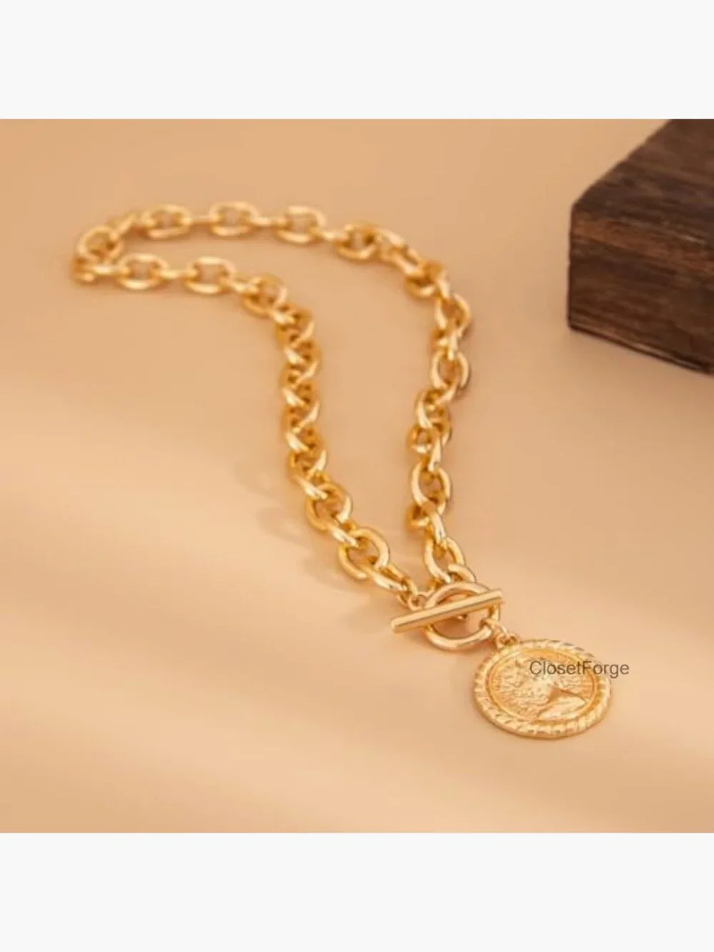 Chunky Paperclip Chain Pendant Necklace - Layered Gold OT Clasp - Picture 7 of 7